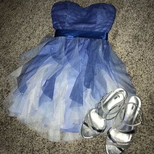 TeezeMe Blue and White Ruffled Strapless Dress!